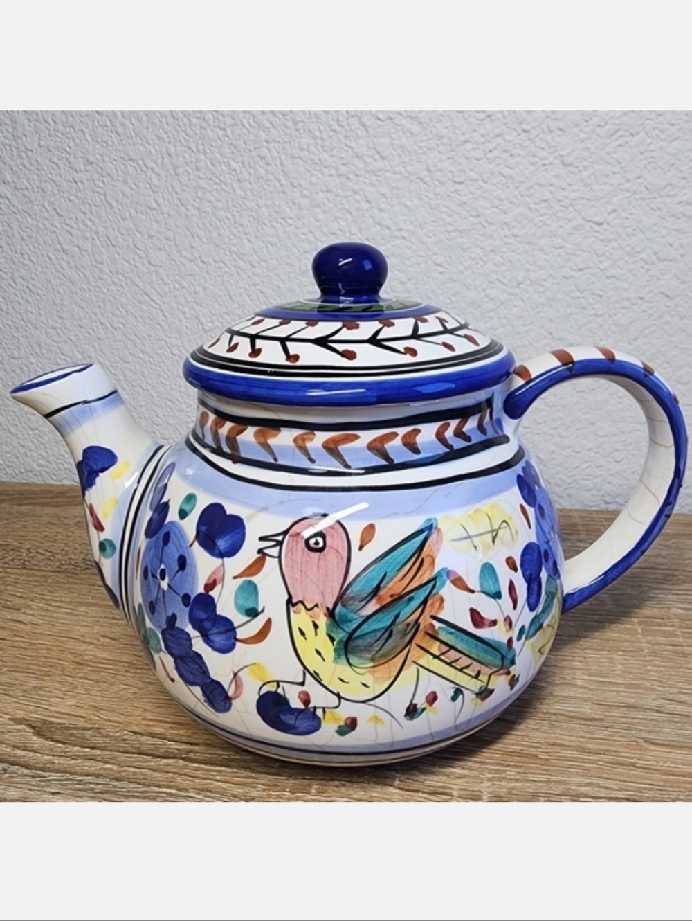 VINTAGE DERUTA ARABESCO Hand Painted Bird Floral Ceramic Teapot